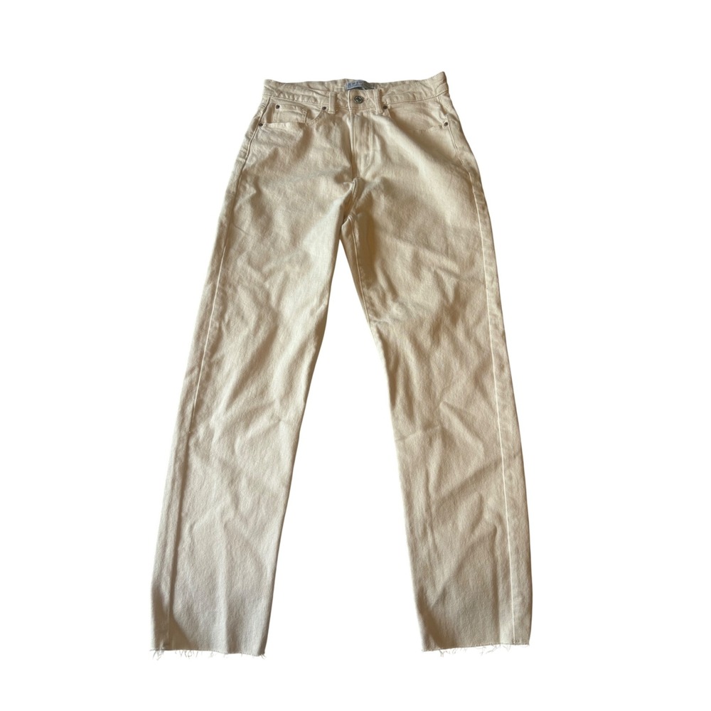 Primark Denim Co Cream Straight Leg Raw Hem High Rise Jeans Size 6 USA